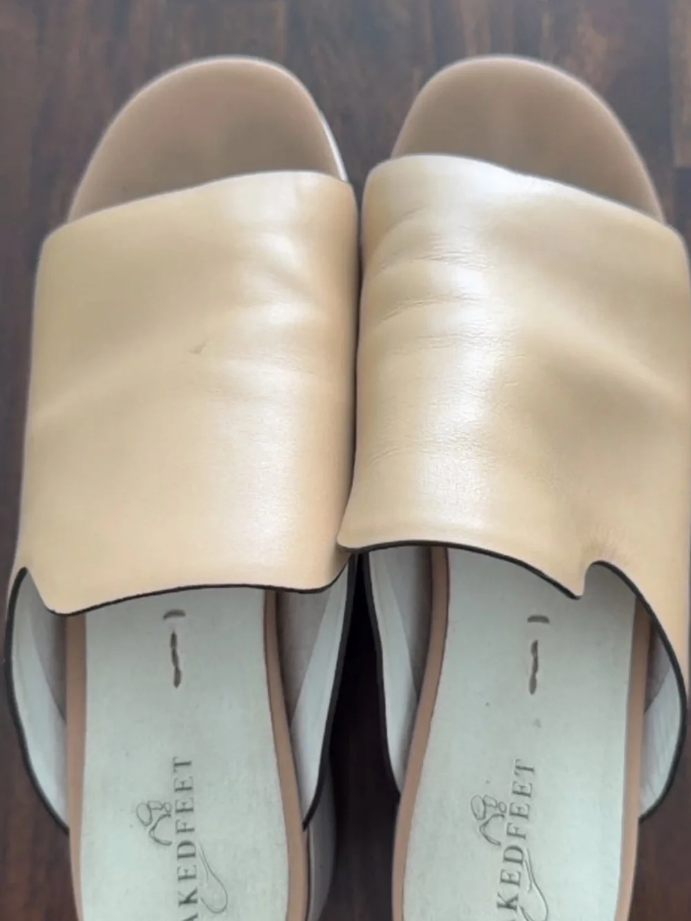 Naked Feet Tan Leather Slide Wedges